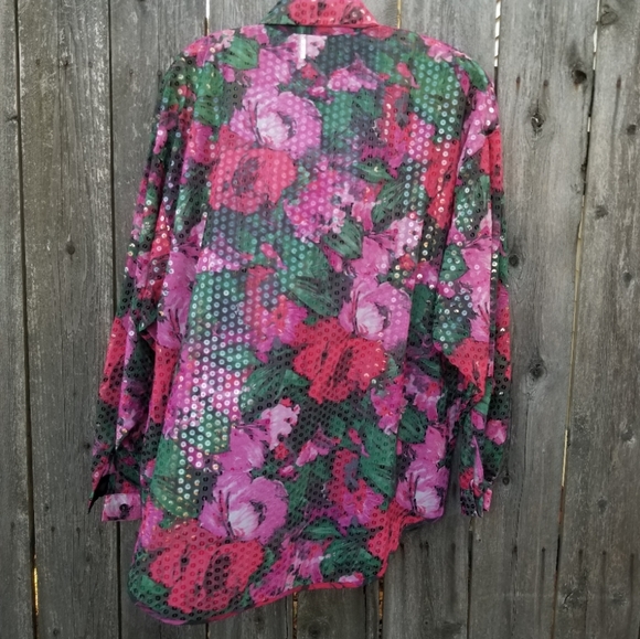 Vintage Sequins Blouse Sze M 2 Pink Red Gra - Picture 9 of 12
